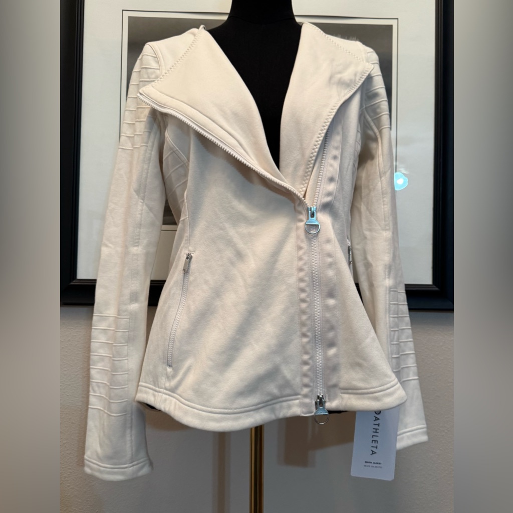 Nwt Athleta Ivory Moto Jacket Women's Size Medium Zip Up Super Cute!